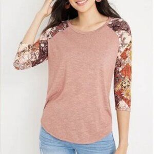 Maurices Patchwork Sleeve LS Top Sz XS